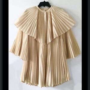 Rebecca Taylor Voile Plisse Beige Pleated Mini Dress